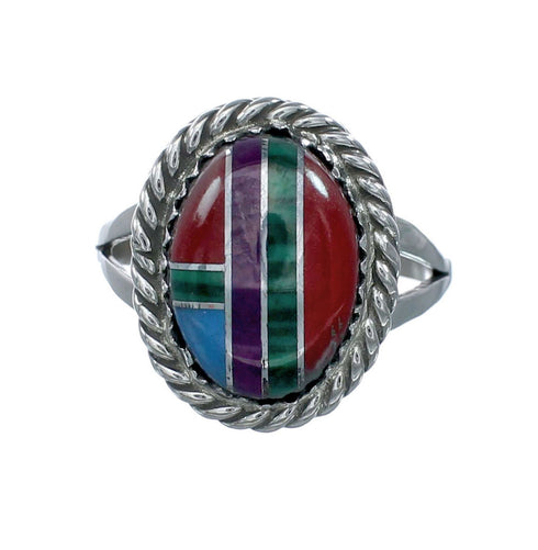 Navajo Manmade Multicolor Inlay Sterling Silver Ring Size 8 X10198